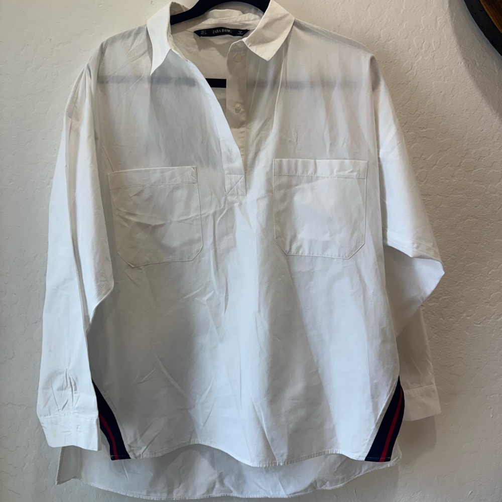 Zara White Casual Button Down Shirt Relaxed Fit